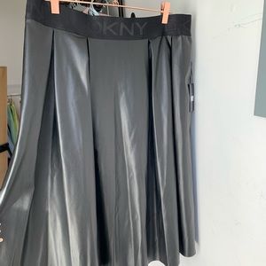 DKNY Faux Leather Pleated MIDI Skirt NWT